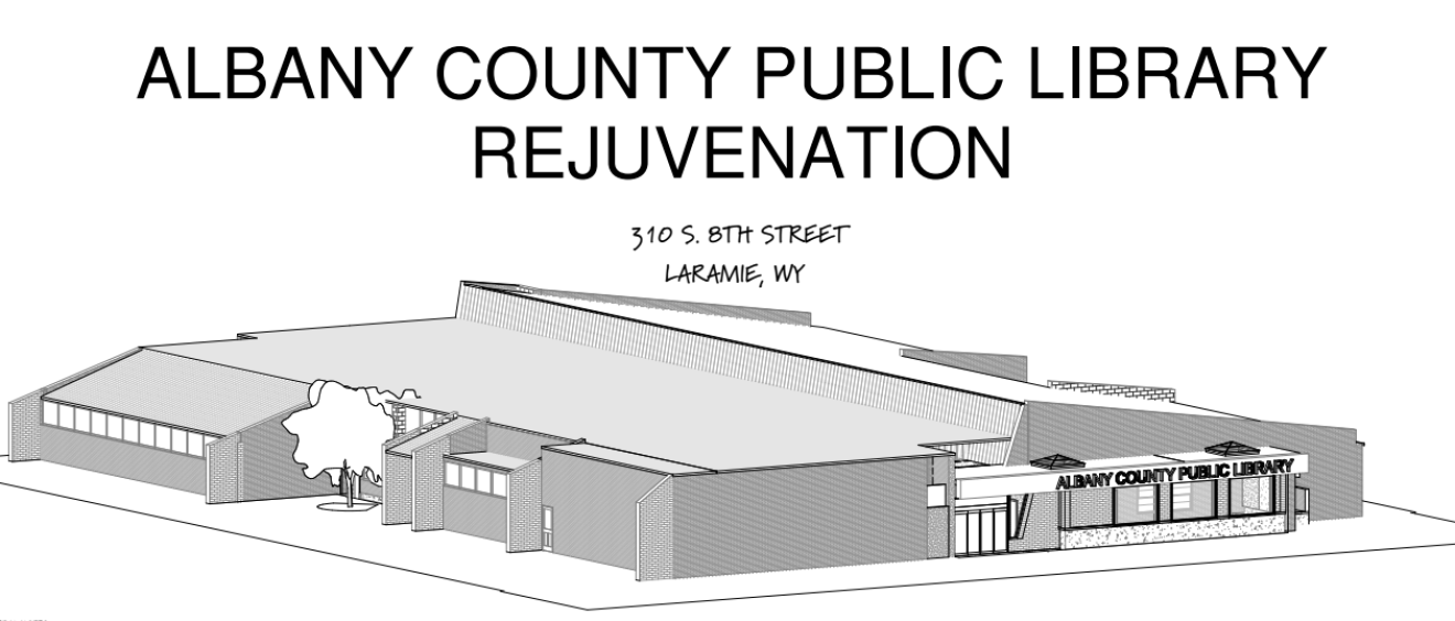 Line art graphic of 2025 Albany County Public Library renovation